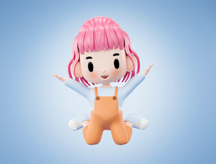 3d illustration.asian girl jumping for joy