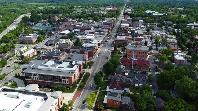 Delaware, Ohio, downtown, aerial drone