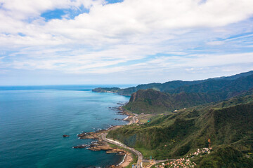 Fototapeta premium 13-Layer Remains (Remains of Copper Refinery) Aerial View in Yinyang Sea of Shuinandong, Ruifang District, New Taipei, Taiwan.