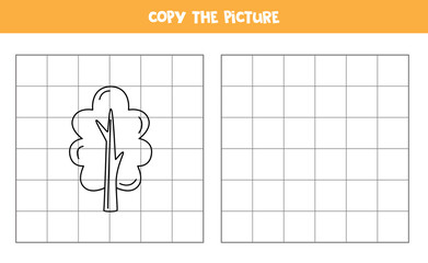 Copy the picture of black and white tree. Logical game for kids.