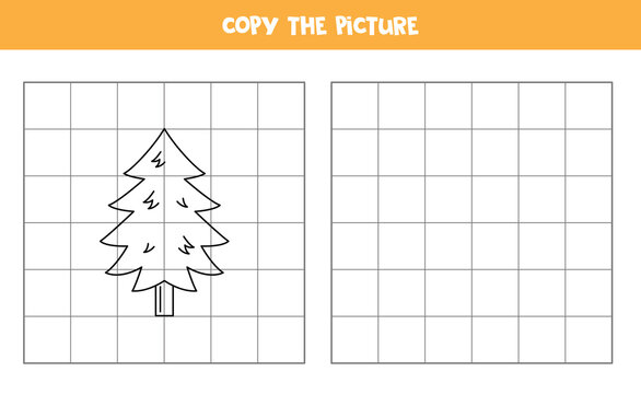 Copy the picture of black and white pine tree. Logical game for kids.