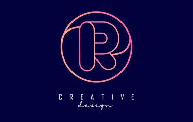 Gradient outline letter R logo with circle frame and monogram design. Letter R with geometric design.