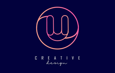 Gradient outline letter U logo with circle frame and monogram design. Letter U with geometric design.