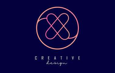 Gradient outline letter Xlogo with circle frame and monogram design. Letter X with geometric design.