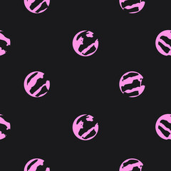 Pink broken circles on black background pattern. 