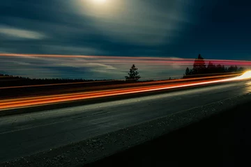 Wall murals Highway at night View of road with light trails in night