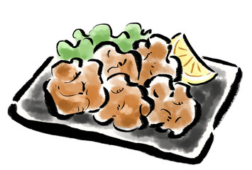皿に盛りつけた唐揚げのイラスト
