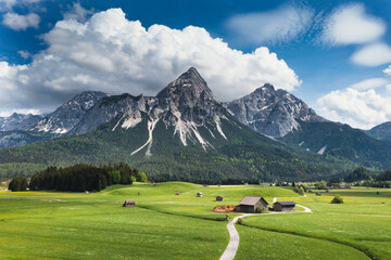 Colorful summer panorama of Austrian Alps, Reutte district, state of Tyrol, Austria, Europe.
