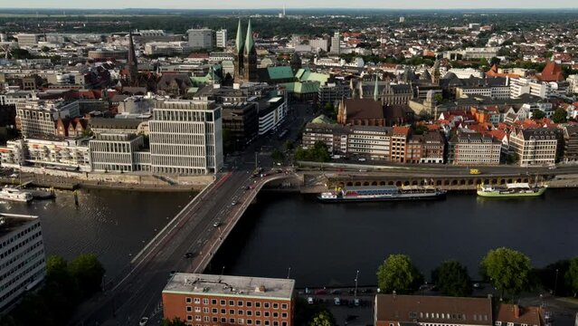 Aerial view on the downtown of Bremen city in Germany