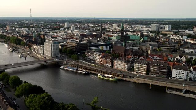 Aerial view on the downtown of Bremen city in Germany