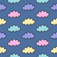 Obraz premium Childrens print, Multicolored clouds in cartoon style, seamless square pattern
