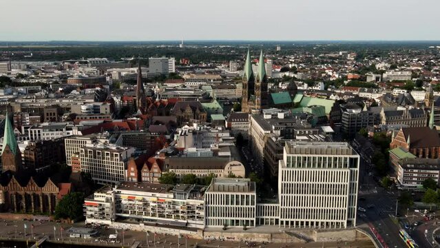 Aerial view on the downtown of Bremen city in Germany