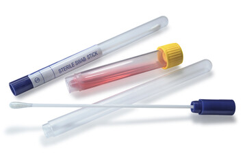 Fototapeta premium Cotton swab sticks for sampling bacteria for culture and disposable sampler
