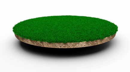 Circle green grass shape with a solid roky base isolated on a white background