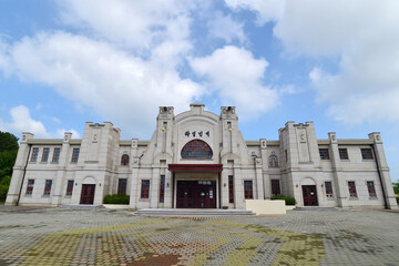 Fototapeta premium Harbin Railway Station at the Gimje Arirang literature village in Juksan-myeon, Gimje-si, Jeollabuk-do, South Korea.