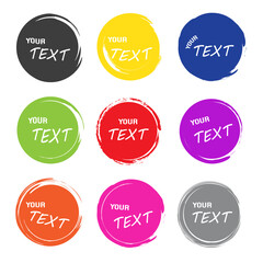 Colorful label paper circle brush stroke with 9 colors, vector illustration.