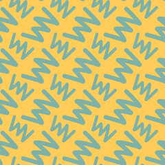 Vector simple illustration with green color wave zigzag on yellow background. Flat style seamless pattern design with zigzag shape