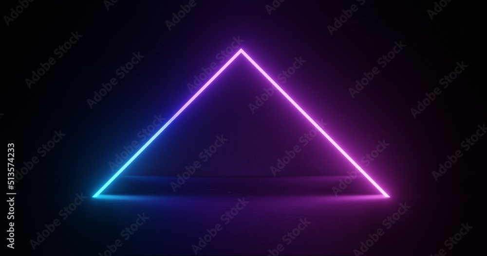Poster technological and futuristic abstract blue and purple neon shapes on black background over reflectiv