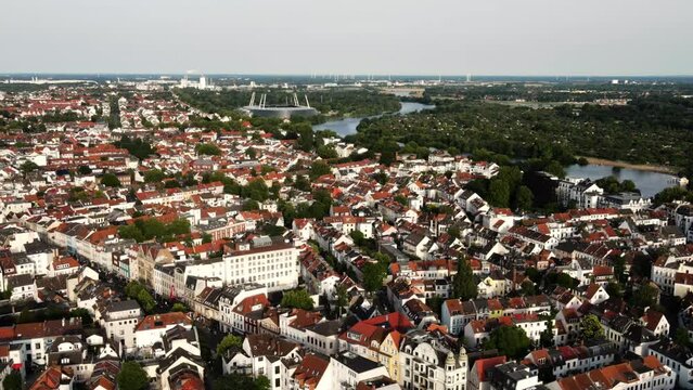 Aerial view on Bremen in Germany and the Weser river