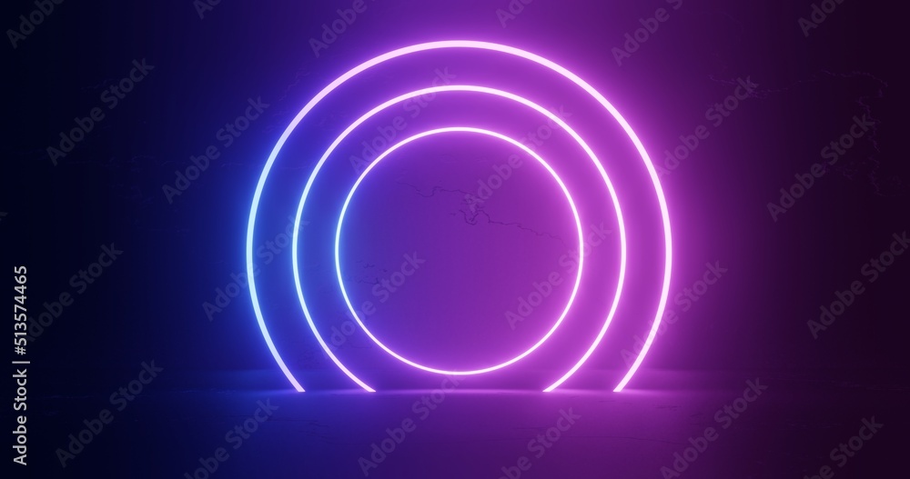 Poster technological and futuristic abstract blue and purple neon shapes on black background over reflectiv