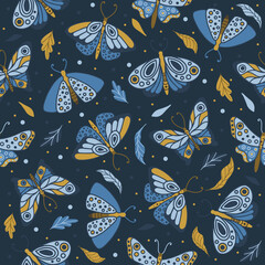 Floral seamless pattern with butterflies and different flowers