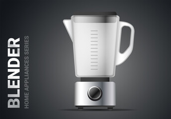 Vector realistic illustration of silver color kitchen blender on dark background. 3d style shine blender appliances design