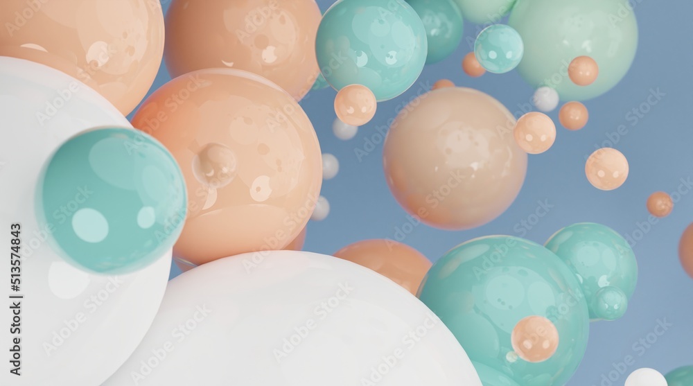 Poster abstract colorful 3d art background with multiple colors. glossy floating liquid blobs, soap bubbles
