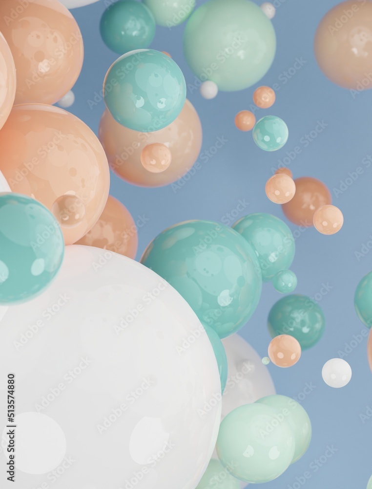 Poster abstract colorful 3d art background with multiple colors. glossy floating liquid blobs, soap bubbles