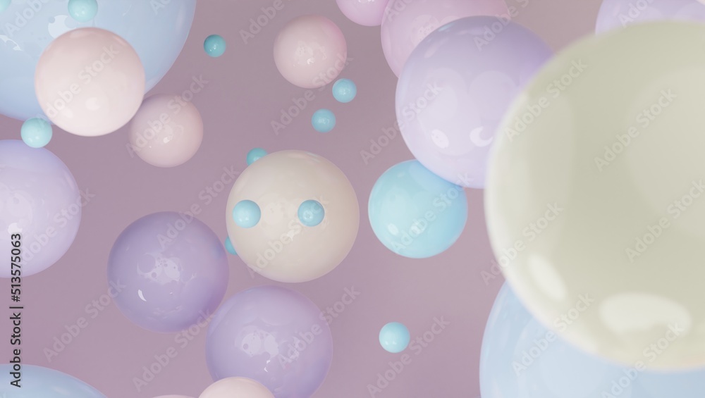 Poster abstract colorful 3d art background with multiple colors. glossy floating liquid blobs, soap bubbles