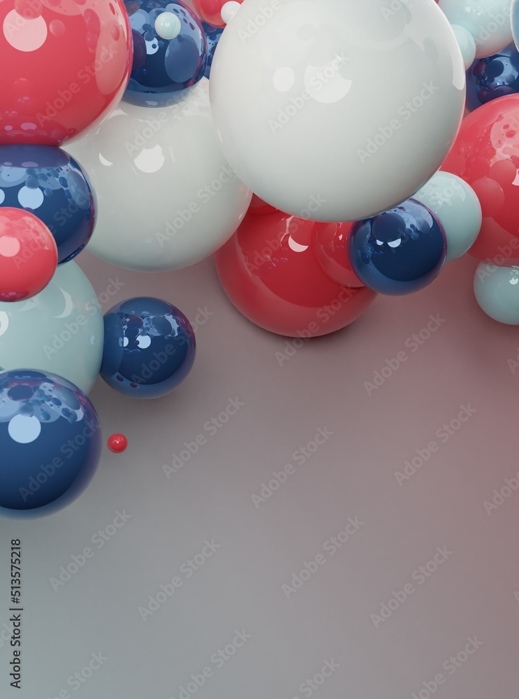 Poster abstract colorful 3d art background with multiple colors. glossy floating liquid blobs, soap bubbles