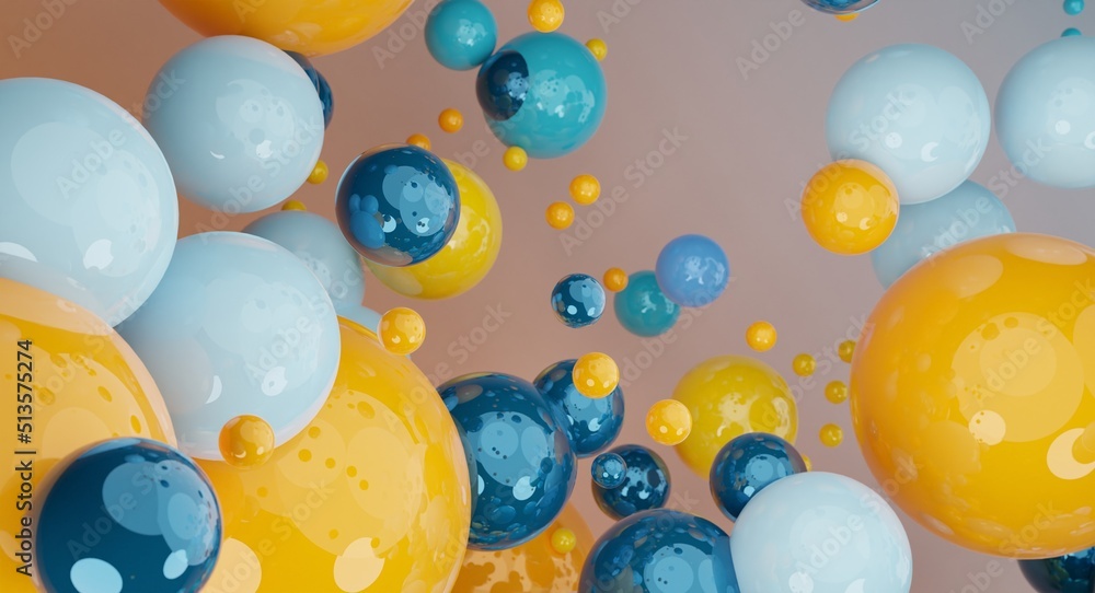 Poster abstract colorful 3d art background with multiple colors. glossy floating liquid blobs, soap bubbles