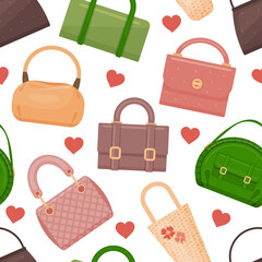 seamless pattern from cute fashion bags. Endless texture. Vector illustration. Cartoon style.