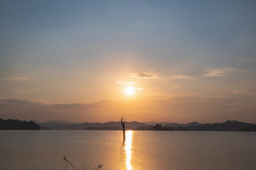 Beautiful sunset view of Pom pee view point.Pom Pee viewpoint is located in Khao Laem National Park, Thong Pha Phum district, Kanchanaburi province