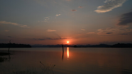 Beautiful sunset view of Pom pee view point.Pom Pee viewpoint is located in Khao Laem National Park, Thong Pha Phum district, Kanchanaburi province