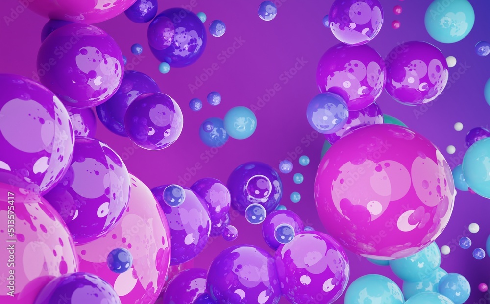 Poster abstract colorful 3d art background with multiple colors. glossy floating liquid blobs, soap bubbles