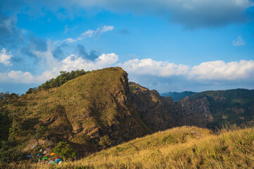 Beautiful mountain range and campground on khao san nok wua kanchanaburi.Khao San Nok Wua is the highest mountain in Khao Laem National Park. It is 1767 meters above sea level.