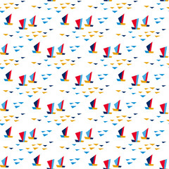 Fun summer boats sailing seamless pattern.