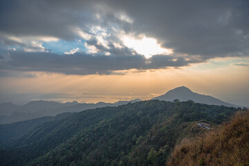 Beautiful mountain range and sunset on khao san nok wua kanchanaburi.Khao San Nok Wua is the...