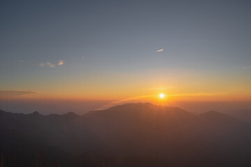 Beautiful sunrise on khao san nok wua kanchanaburi.Khao San Nok Wua is the highest mountain in Khao...