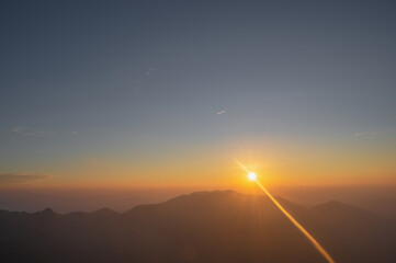 Beautiful sunrise on khao san nok wua kanchanaburi.