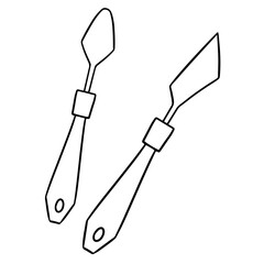 Monochrome palette knife set with wooden handles, set for the artist, vector illustration in cartoon style