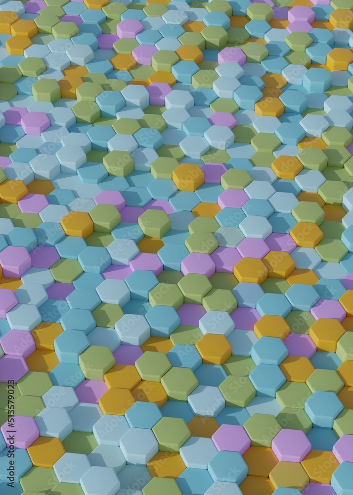 Poster abstract pastel tones and colorful hexagon mosaic wallpaper or background - 3d render. page design i