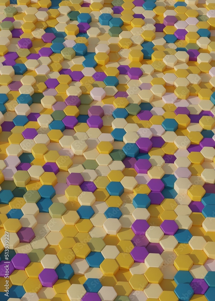 Poster abstract pastel tones and colorful hexagon mosaic wallpaper or background - 3d render. page design i