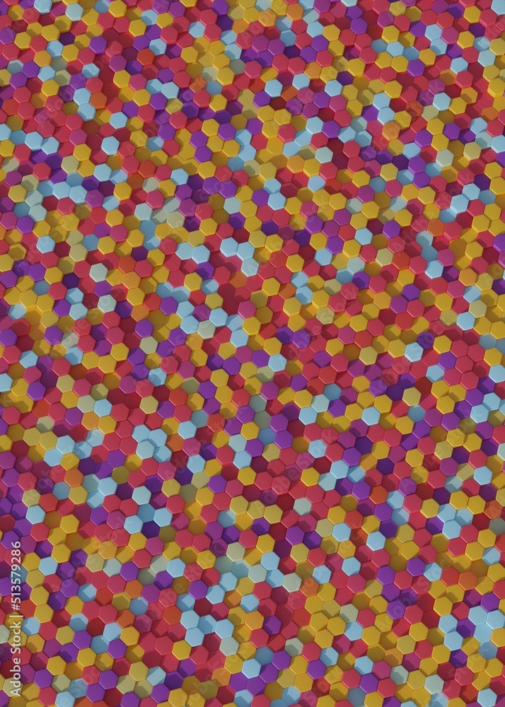Poster abstract pastel tones and colorful hexagon mosaic wallpaper or background - 3d render. page design i