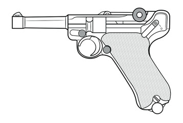 Vector illustration of the P08 Luger german automatic pistol on the white background