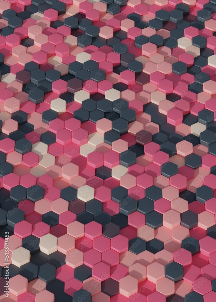 Poster abstract pastel tones and colorful hexagon mosaic wallpaper or background - 3d render. page design i