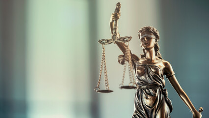 Legal and law concept statue of Lady Justice on blurred background - 513580445