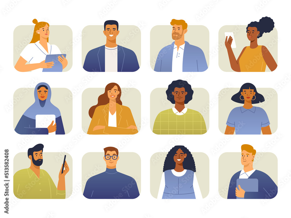 Sticker vector collection of different people. male and female business characters of variation nationalitie