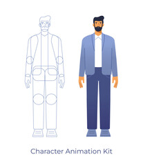 Vector illustration of a male character. Body parts for animation. A business man in suit standing, front view. Flat design, isolated on white background.