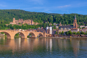Obraz premium beautiful city view of Heidelberg in summer light. Heidelberg on the Neckar River in Germany is known for its university and romantic flair